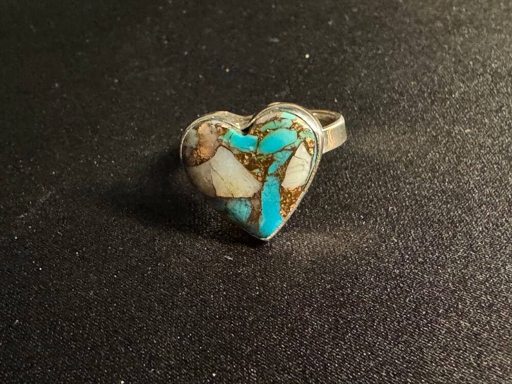 Vintage 925 Silver Hand Made Heart Shaped Turquoise Ring Size 11.5